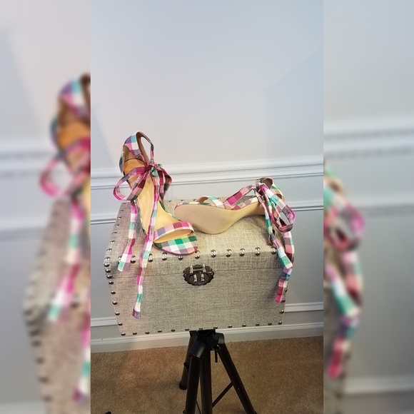She's Ready Plaid Ribbon Lace Tie Heels - Picture 2 of 5